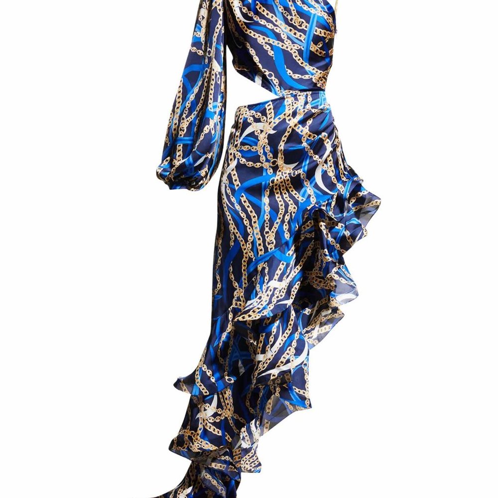 Bronx and Banco Hanne One-Sleeve Tiered Ruffle Gown Size M